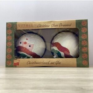 Vitbis Christmas Glass Ornaments Set of 2 Santa Claus Face Design Handcrafted